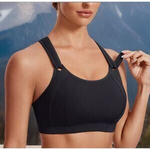 Syrokan Women 36DD Black Sports Bra High Impact Racerback Velcro Straps Support